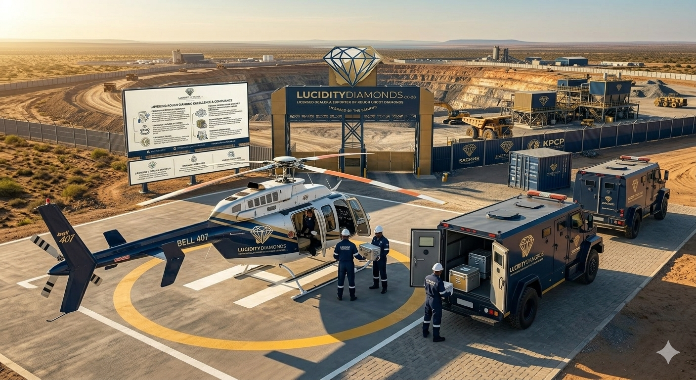 picture of transporting the diamonds in lucidity diamonds bell 407 helicopter and armored vehicle